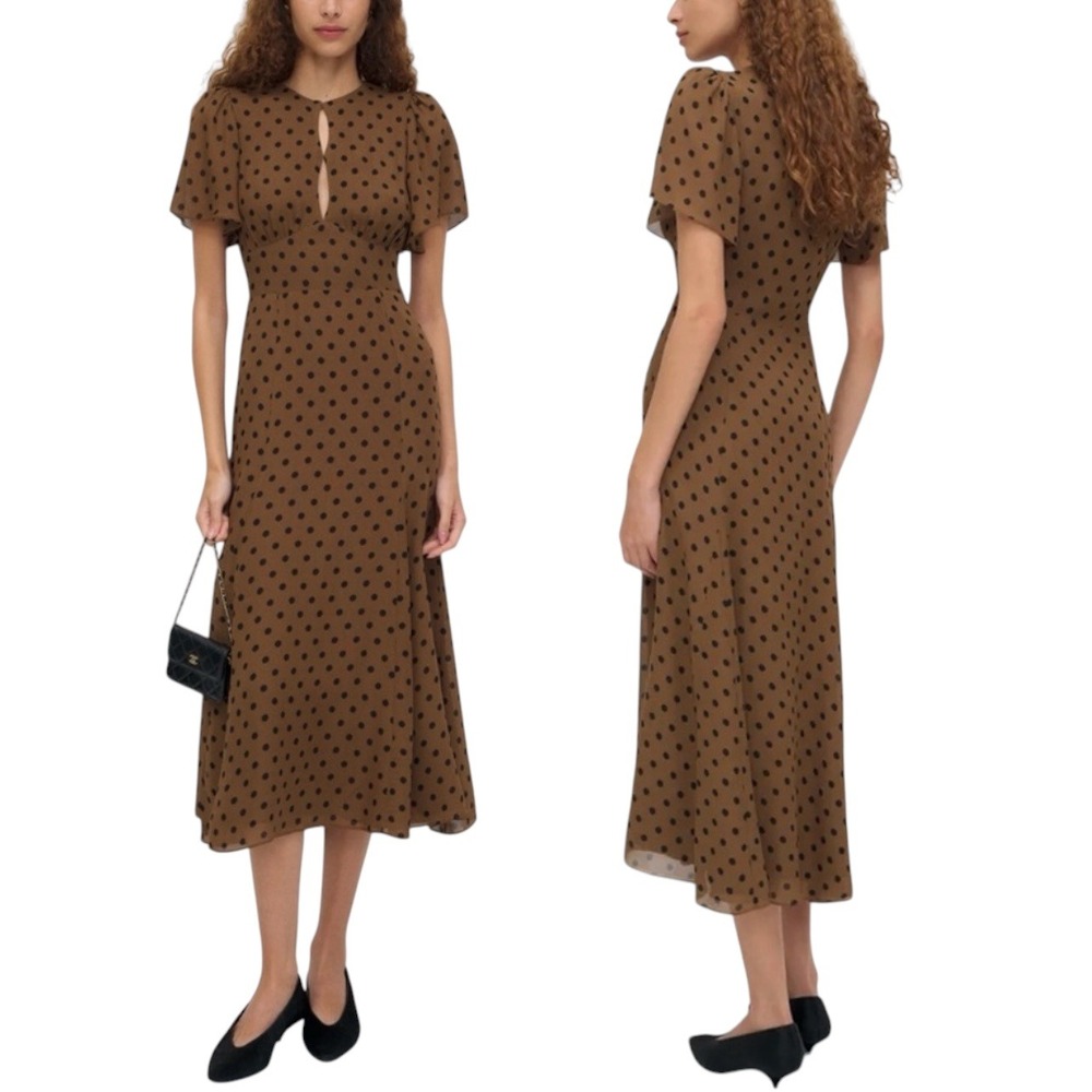 NWT REFORMATION Corynn Midi Dress in Portobello Dot. Size 2